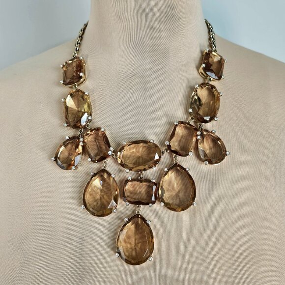 Banana Republic Champagne Stone Statement Necklace | Faceted Drop | Adjustable - Picture 5 of 11